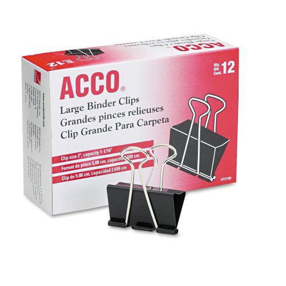2PK Acco Binder Clips, Large, Black/Silver, Dozen (72100)