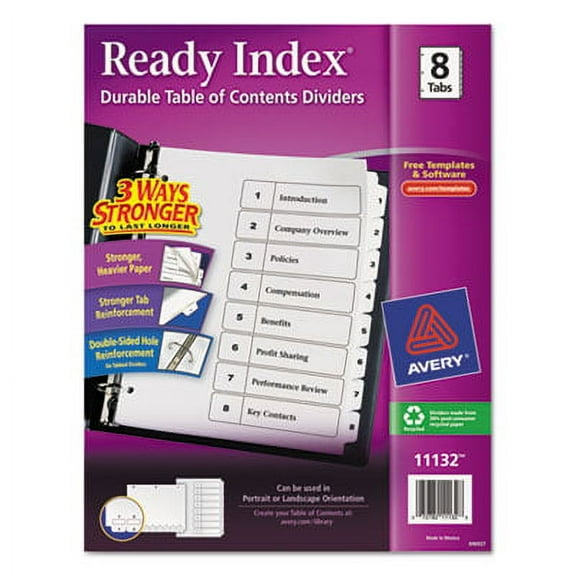 2PK Avery 11132 Ready Index Customizable Table of Contents Black & White Dividers, 8-Tab, Letter