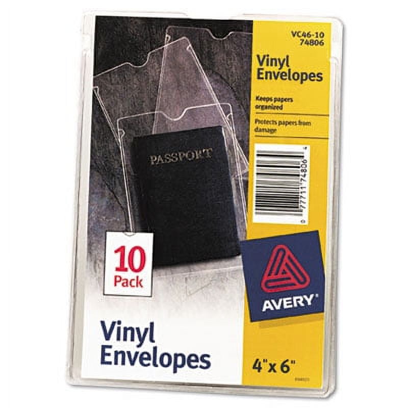 Avery Vinyl File Envelopes, 4 x 6 , 10 Clear Envelopes (74806) 4 x 6  Sheet Size - 30 Sheet Capacity - 1 Pocket(s) - Vinyl - Transparent - 10 /