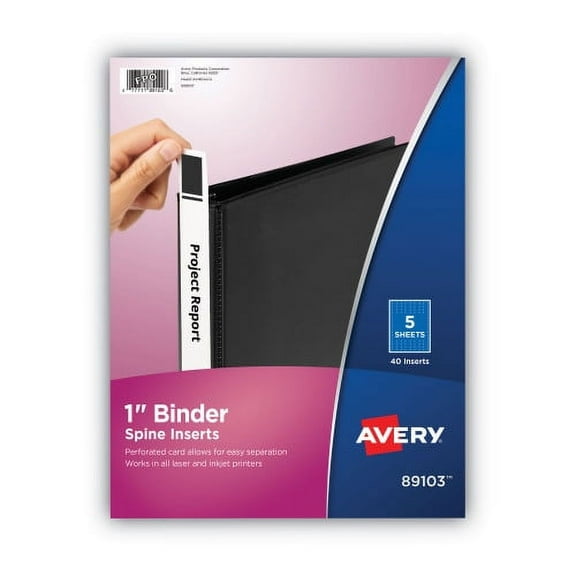 2PK Avery Binder Spine Inserts, 1" Spine Width, 8 Inserts/Sheet, 5 Sheets/Pack (89103)
