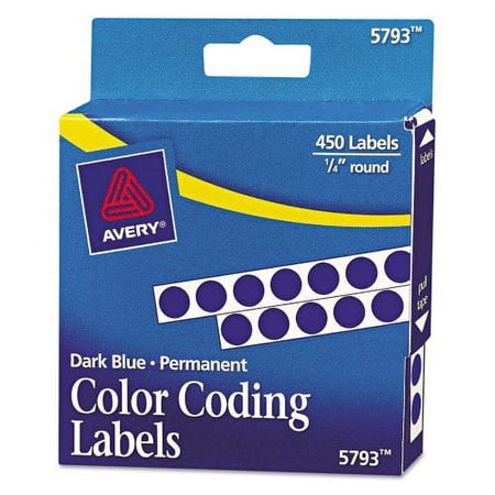 2PK Avery Handwrite-Only Permanent Self-Adhesive Round Color-Coding Labels in Dispensers, 0.25" dia, Dark Blue, 450/Roll, (5793) (05793)