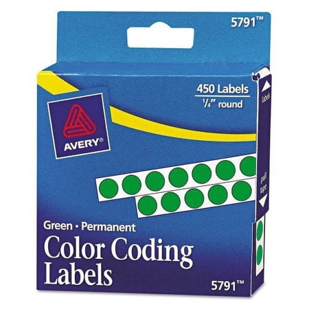 2PK Avery Handwrite-Only Permanent Self-Adhesive Round Color-Coding Labels in Dispensers, 0.25" dia, Green, 450/Roll, (5791) (05791)