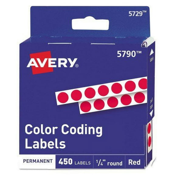2PK Avery Handwrite-Only Permanent Self-Adhesive Round Color-Coding Labels in Dispensers, 0.25" dia, Red, 450/Roll, (5790) (05790)