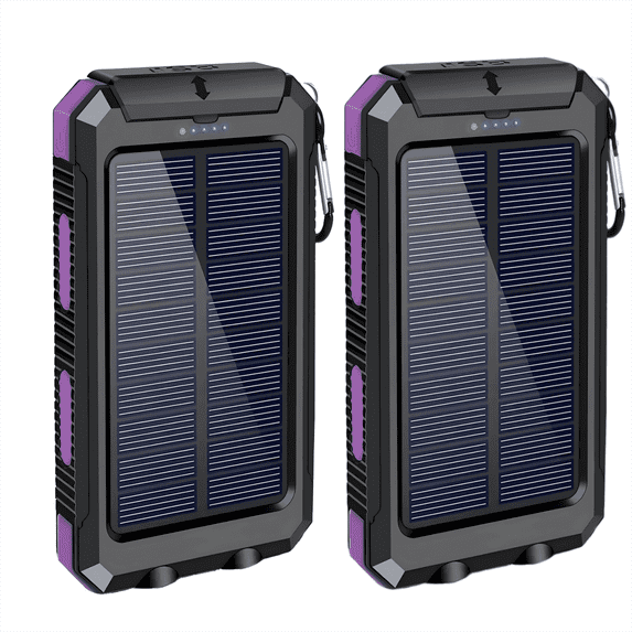 2PK BAOKALER 30000mAh Solar Charger for Cell Phone iPhone, Portable Solar Power Bank with Dual 5V USB Ports, 2 Led Light Flashlight, Compass Battery Pack for Outdoor Camping Hiking(Purple)