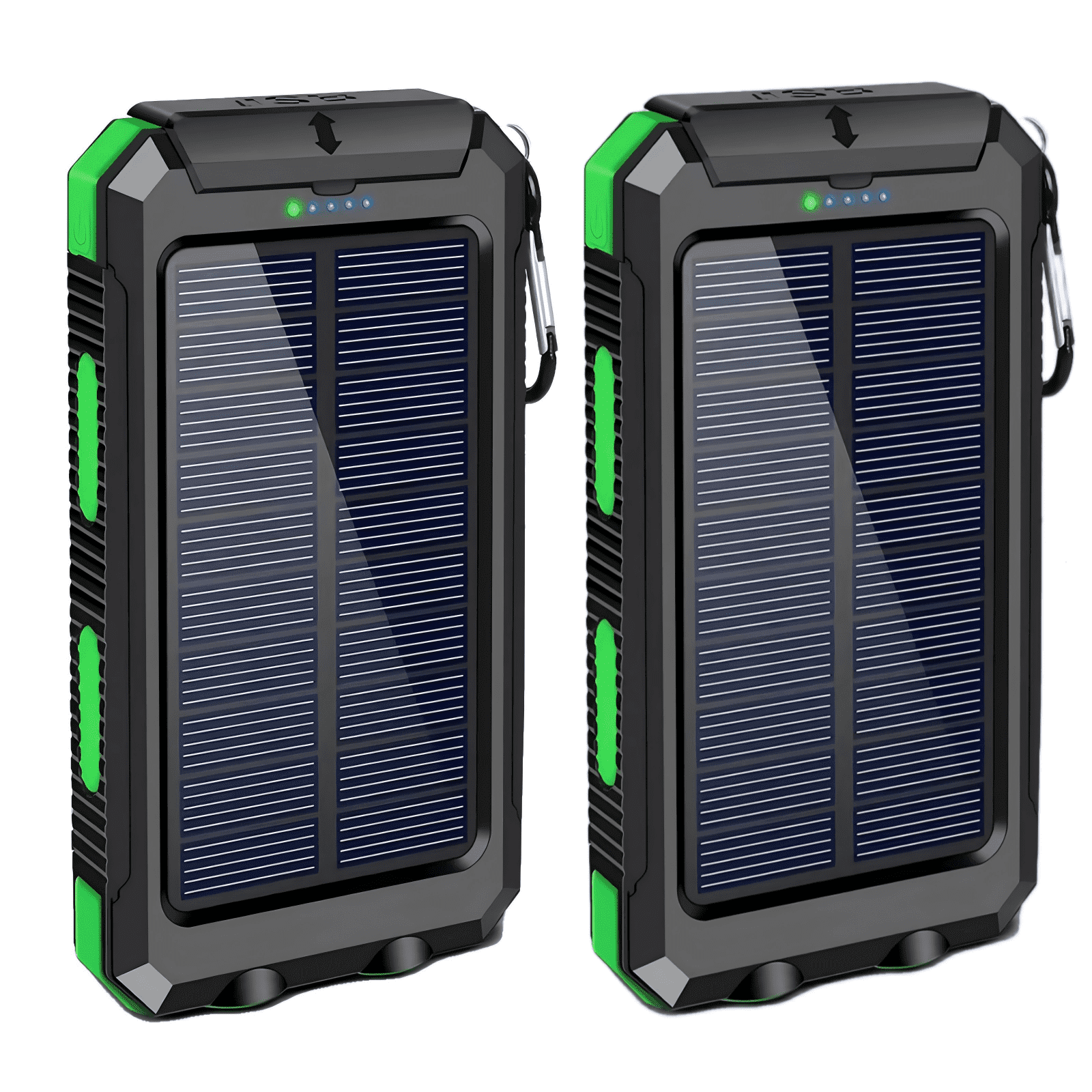 2PK BAOKALER 30000mAh Solar Charger for Cell Phone iPhone, Portable Solar Power Bank with Dual 5V USB Ports, 2 Led Light Flashlight, Compass Battery Pack for Outdoor Camping Hiking(Green)