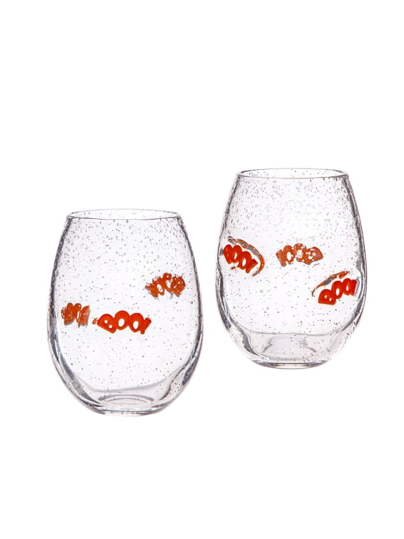 Way to Celebrate Halloween Boo Charm Bubble Stemless Wine Glasses, 2-Pack