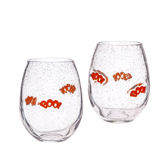 Way to Celebrate Halloween Boo Charm Bubble Stemless Wine Glasses, 2-Pack