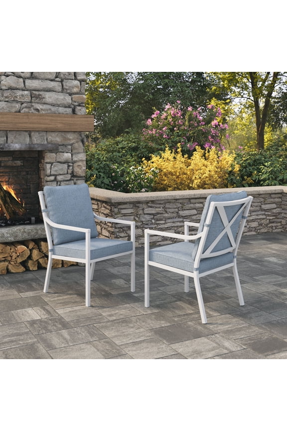 Cambria 2-Pack Steel Outdoor Patio Conversation Chairs, White/Blue