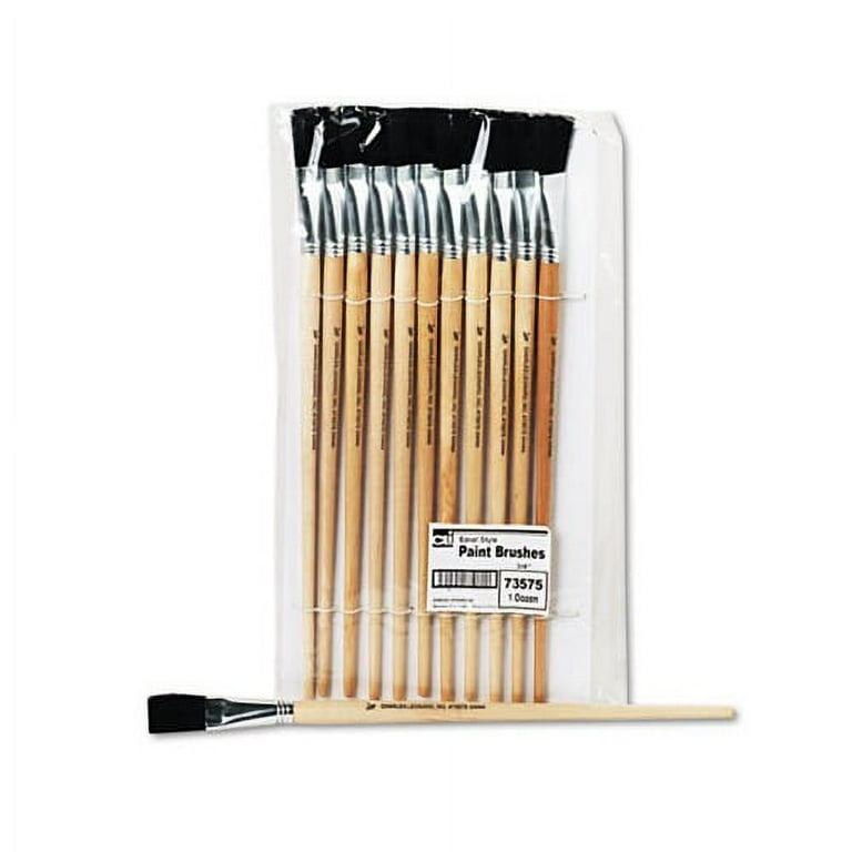 Long Handle Easel Brush, Size 18, Natural Bristle, Flat Profile, 12/Pack