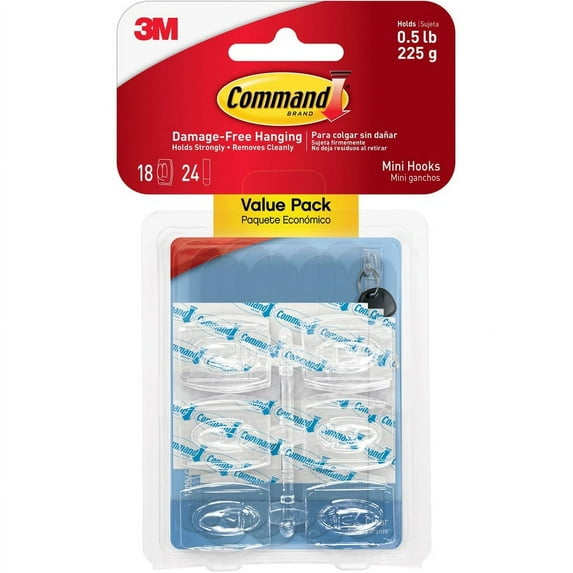 2PK Command Mini Clear Hooks with Clear Strips (17006CLRVP)