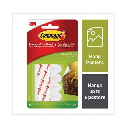 2PK Command Poster Strips, Removable, Holds up to 1 lb per Pair, 0.63 x 1.75, White, 12/Pack (17024ES)