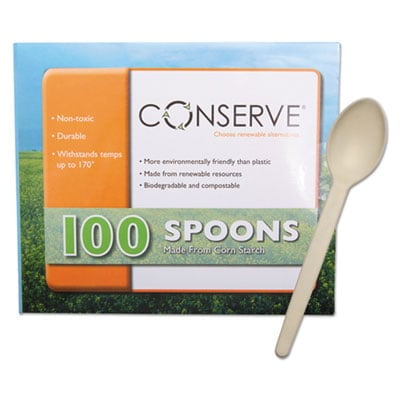 2PK Conserve 10232 Corn Starch Cutlery, Spoon, White, 100/Pack