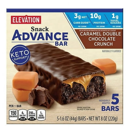 2PK - Elevation Caramel Double Chocolate Crunch Advance Snack Bars, 5 count