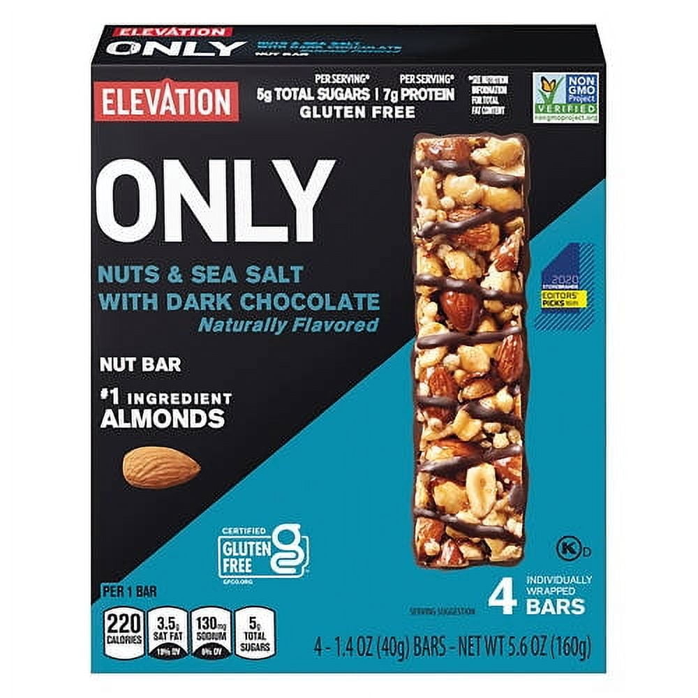 2PK - Elevation Nuts and Sea Salt with Dark Chocolate Only Nut Bars, 4 count