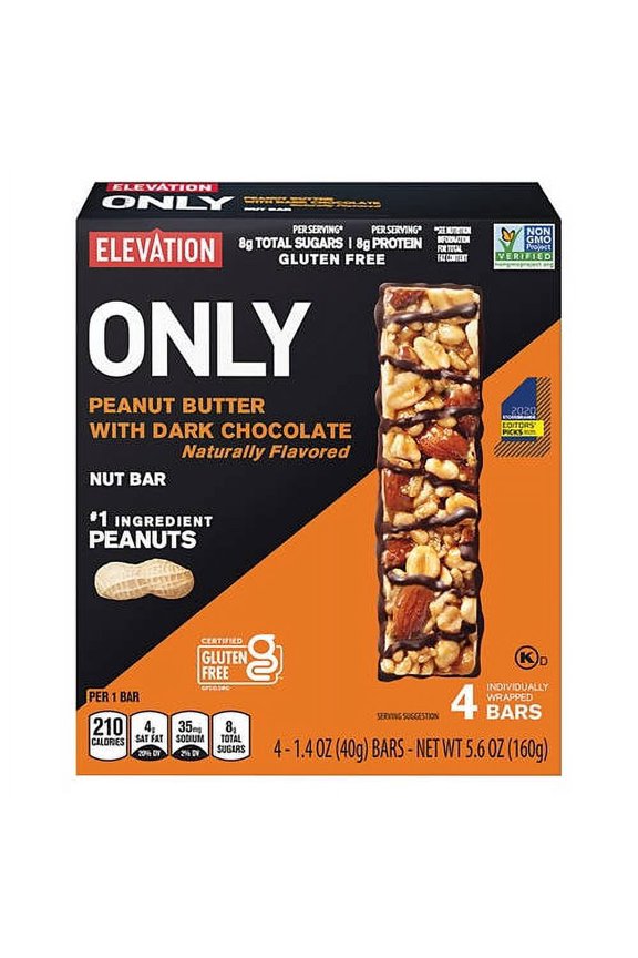 2PK - Elevation Peanut Butter with Dark Chocolate Only Nut Bars, 4 count
