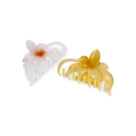 No Boundaries Flower Claw Clips, 2-Piece Set, White/Yellow