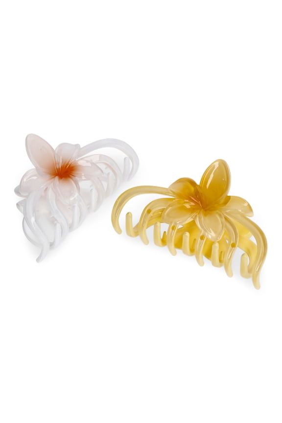 Flower Claw Clips, 2-Piece Set, White/Yellow