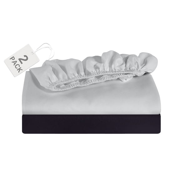 Mainstays Super Soft Microfiber 2-Pack Fitted Sheet, Full, Rich Black/ Light Silver Gray, 2 Piece