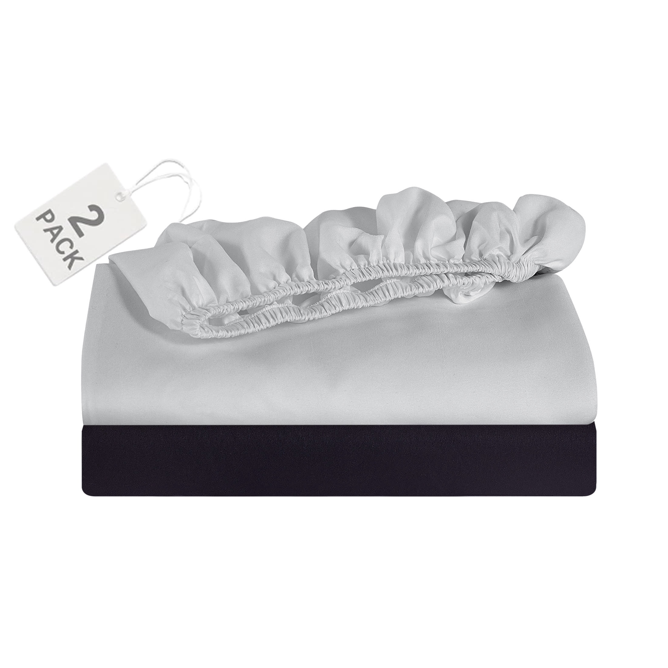 Mainstays Super Soft Microfiber 2-Pack Fitted Sheet, Queen, Rich Black/ Light Silver Gray, 2 Piece