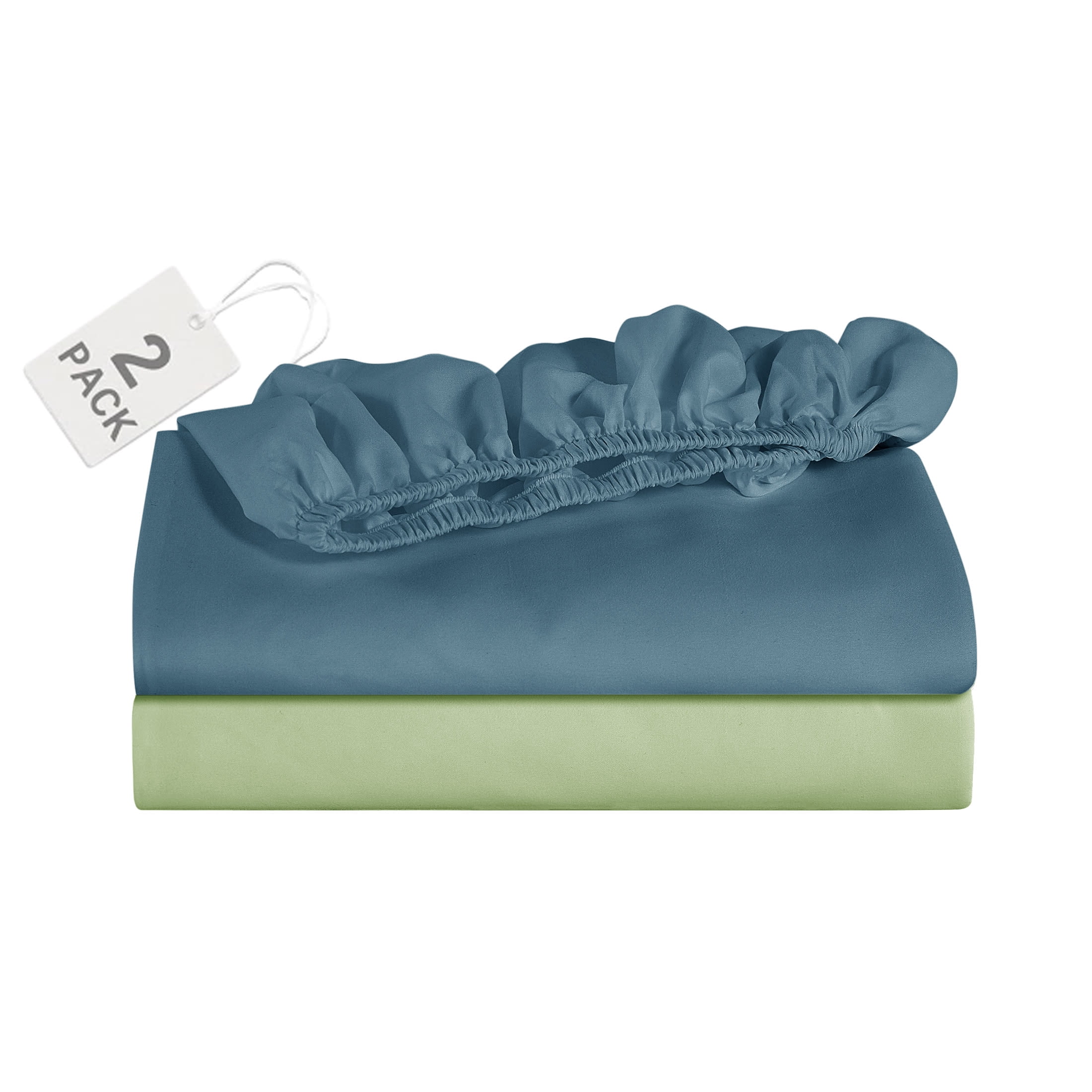 Mainstays Super Soft Microfiber 2-Pack Fitted Sheet, King, Cool Blue Water/ Olive Green, 2 Piece