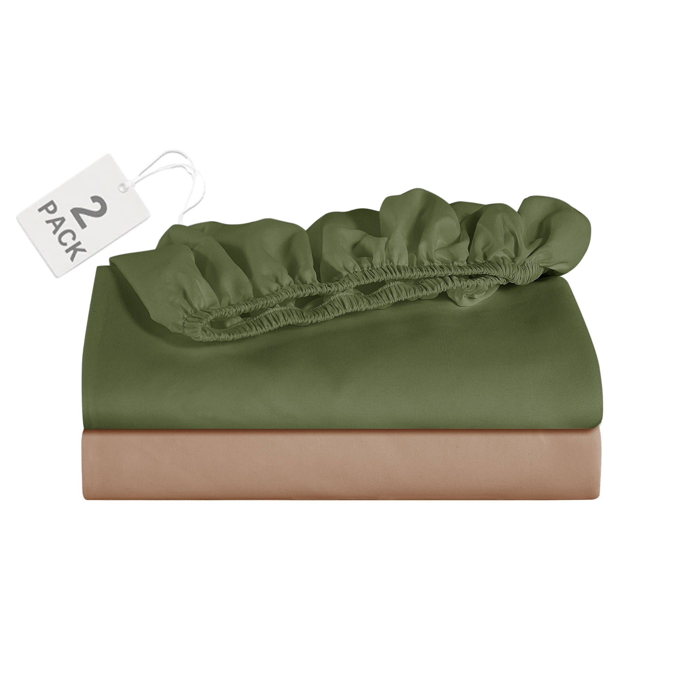 Mainstays Super Soft Microfiber 2-Pack Fitted Sheet, Full, Green Bay Leaf/ Teddy Bear Brown, 2 Piece