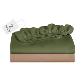 Mainstays Super Soft Microfiber 2-Pack Fitted Sheet, Green Bay Leaf/Teddy Bear Brown, Full