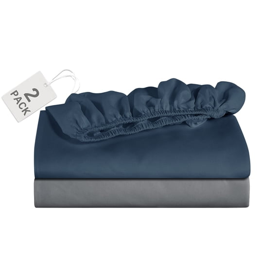 Mainstays Super Soft Microfiber 2-Pack Fitted Sheet, Full, Soothing Gray/ Washed Dark Blue, 2 Piece