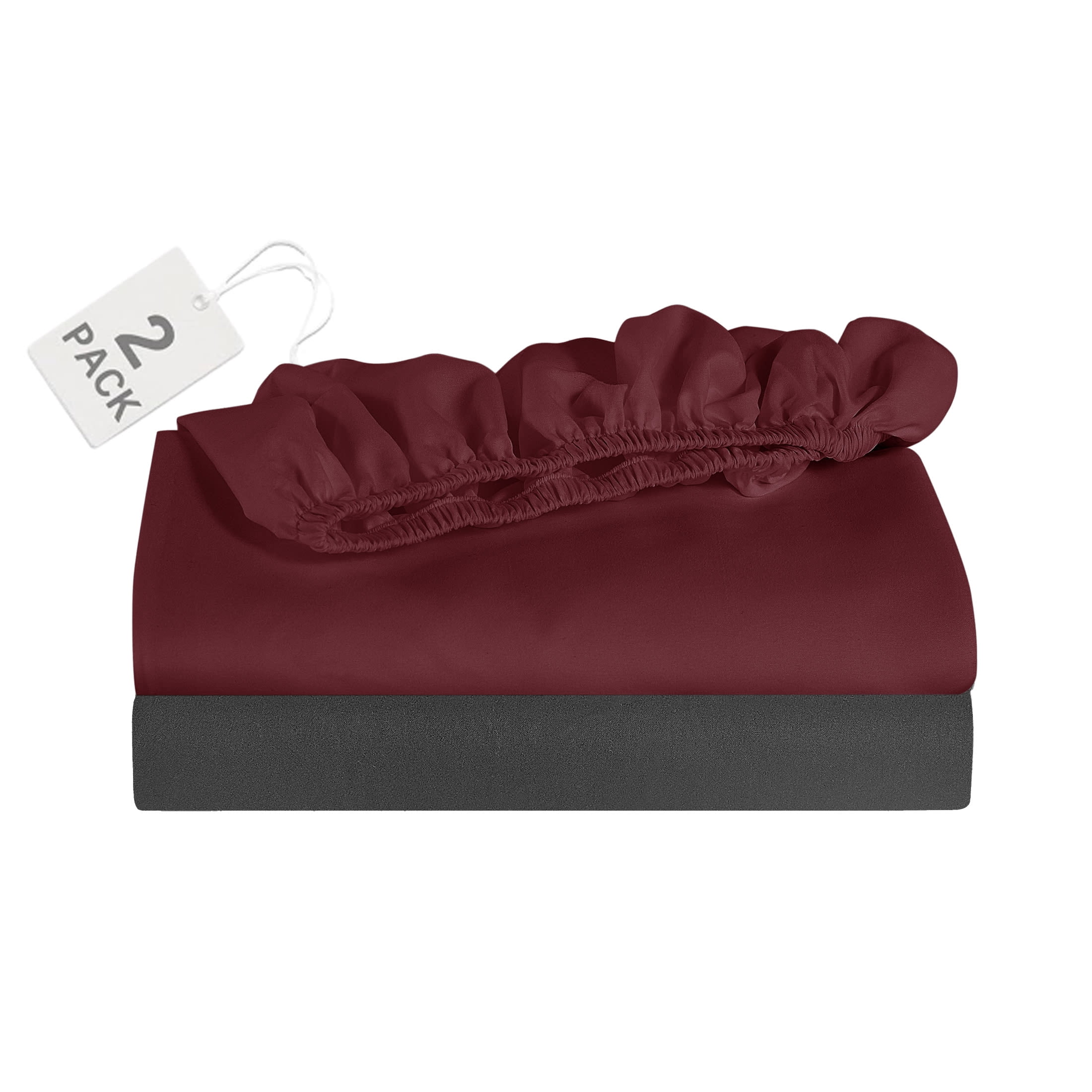 Mainstays Super Soft Microfiber 2-Pack Fitted Sheet, King, Grey Stone/ Luscious Red Merlot, 2 Piece