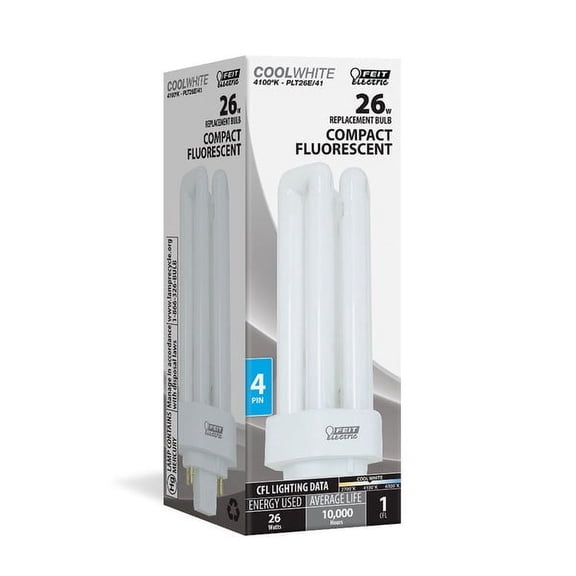 2PK Feit Electric Plt26E/41 Compact Fluorescent 4 Pin Light Bulb
