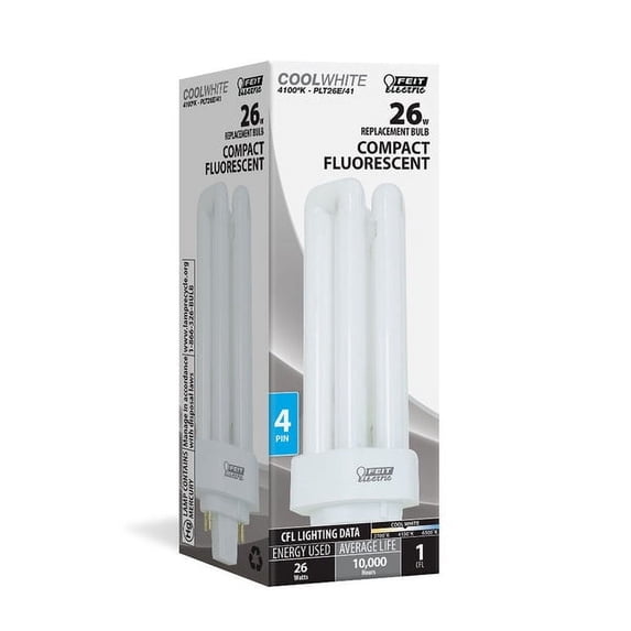 2PK Feit Electric Plt26E/41 Compact Fluorescent 4 Pin Light Bulb