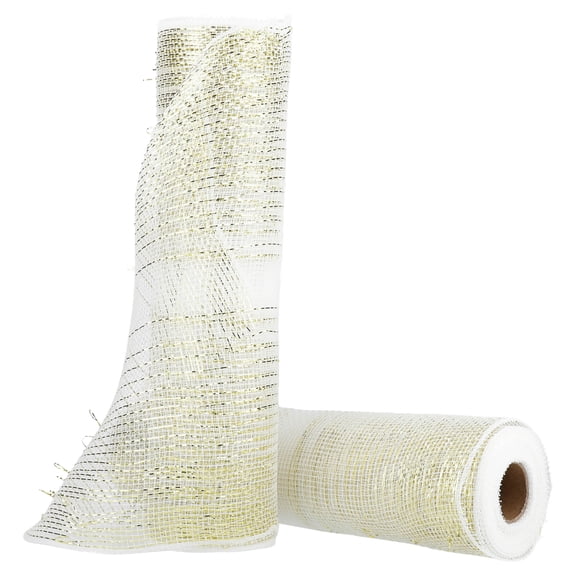 Gold and White Decorative Mesh Fabric, 10.5" x 18', 2 Count, by Holiday Time