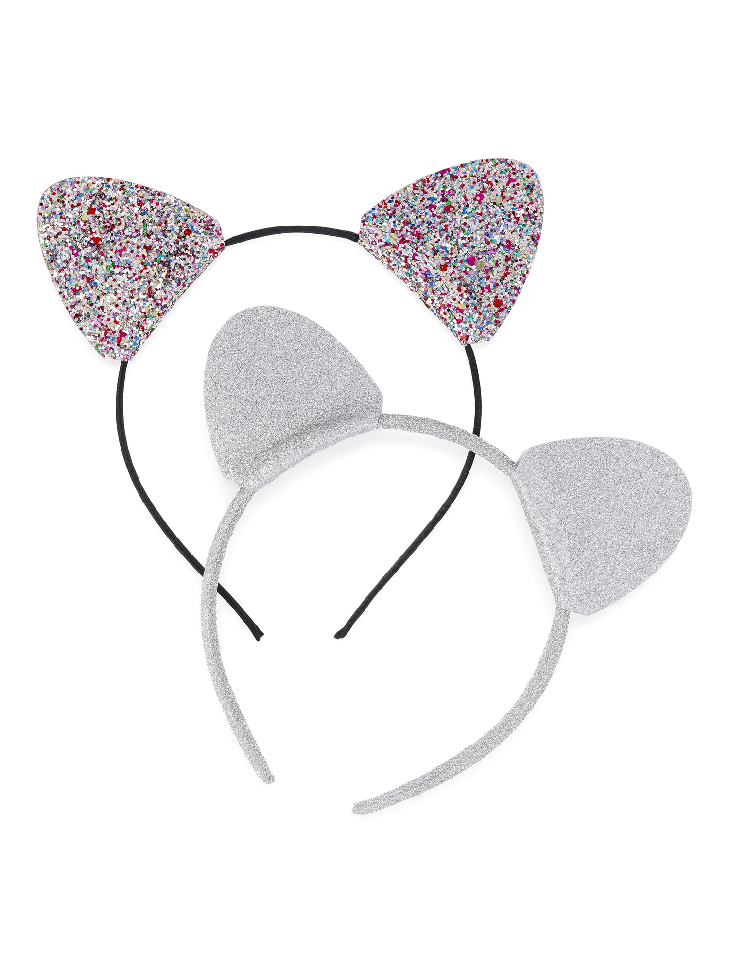 Wonder Nation Girls Cat Ear Headbands, 2-Piece, Black/Silver