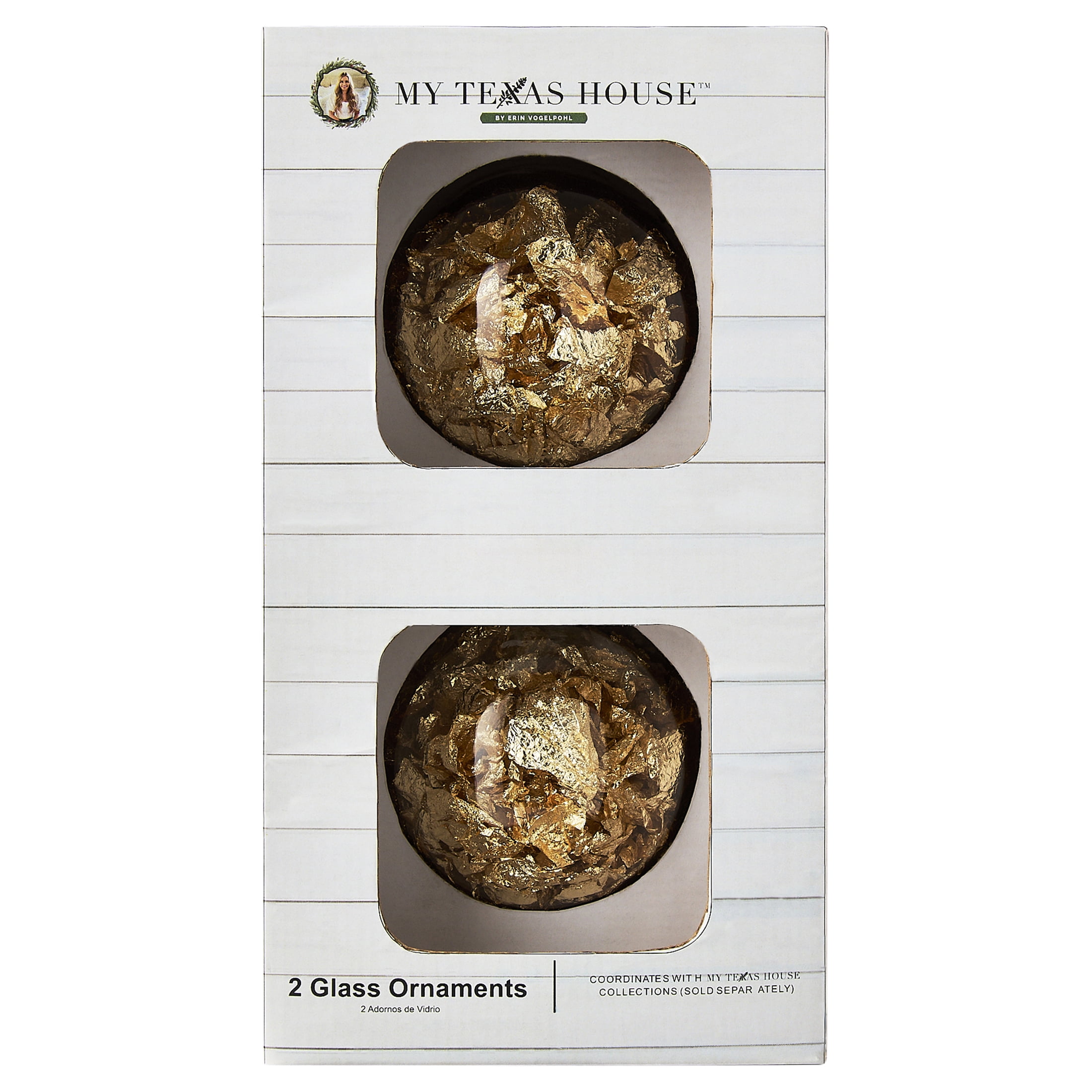 2 Count Gold Foil Glass Ornaments, 4 in, by My Texas House