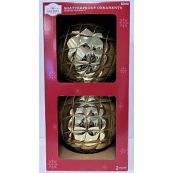 Shiny Gold Jumbo Shatterproof Christmas Ornaments, 2 Count, by Holiday Time