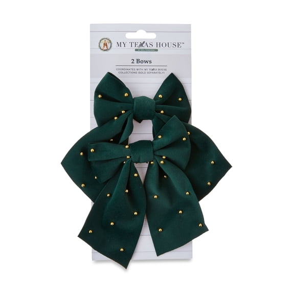 Green Pearl Beaded Decorative Christmas Bow, 6", by My Texas House