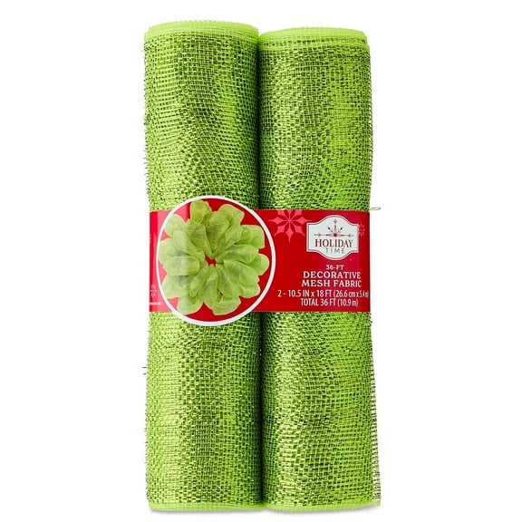 Green Christmas Decorative Mesh Fabric, 10.5" x 18', 2 Count, by Holiday Time