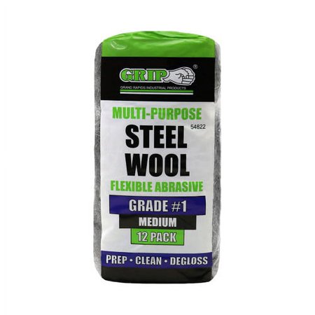 2PK GRIP 54822 #1 Steel Wool Pad Set, 12 Piece