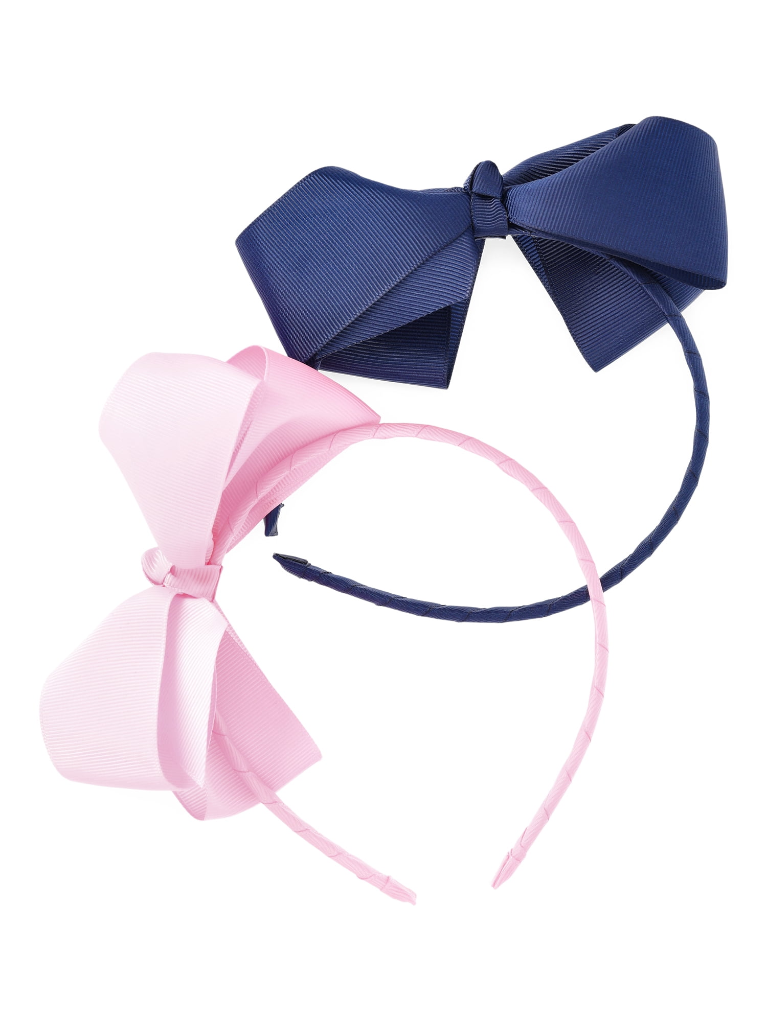 Wonder Nation Girls' Grosgrain Bow Headband, 2-Pack, Navy/Pink