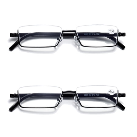 2PK Half Rim Metal Frame Small Mens Reading Glasses Blue Light Blocking Readers
