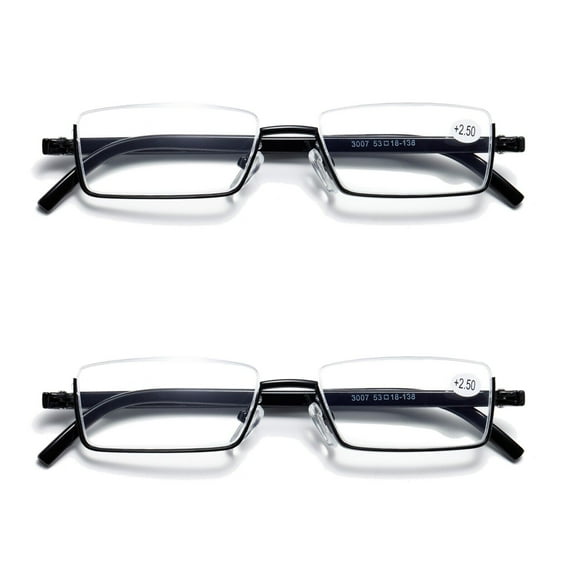2PK Half Rim Metal Frame Small Mens Reading Glasses Blue Light Blocking Readers