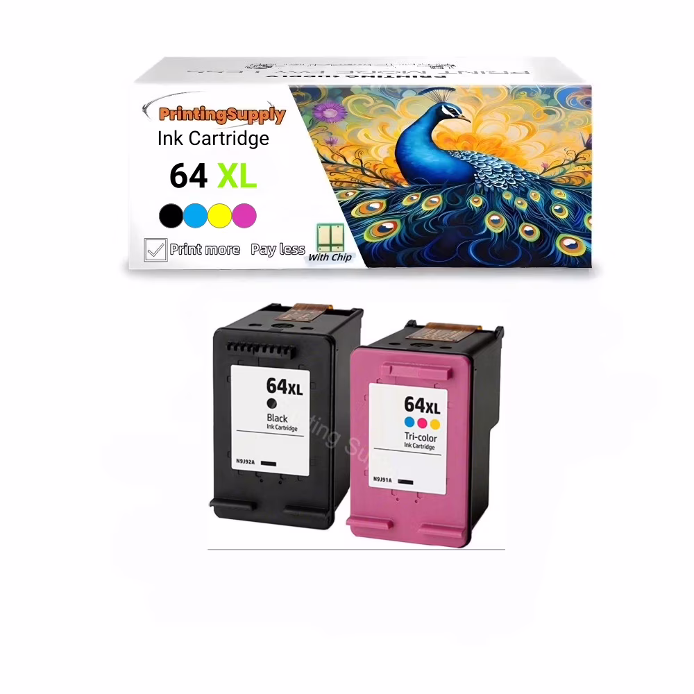2PK High Yield Black&Tri Color Cartridge For HP 64XL Compatible with HP ENVY Inspire 7955e 7958e ENVY Photo 6220 6222 6230 6232 6252 6255 6258 7134 7155 7158 7164 7830 7855 7858 7864 Tango & Tango X