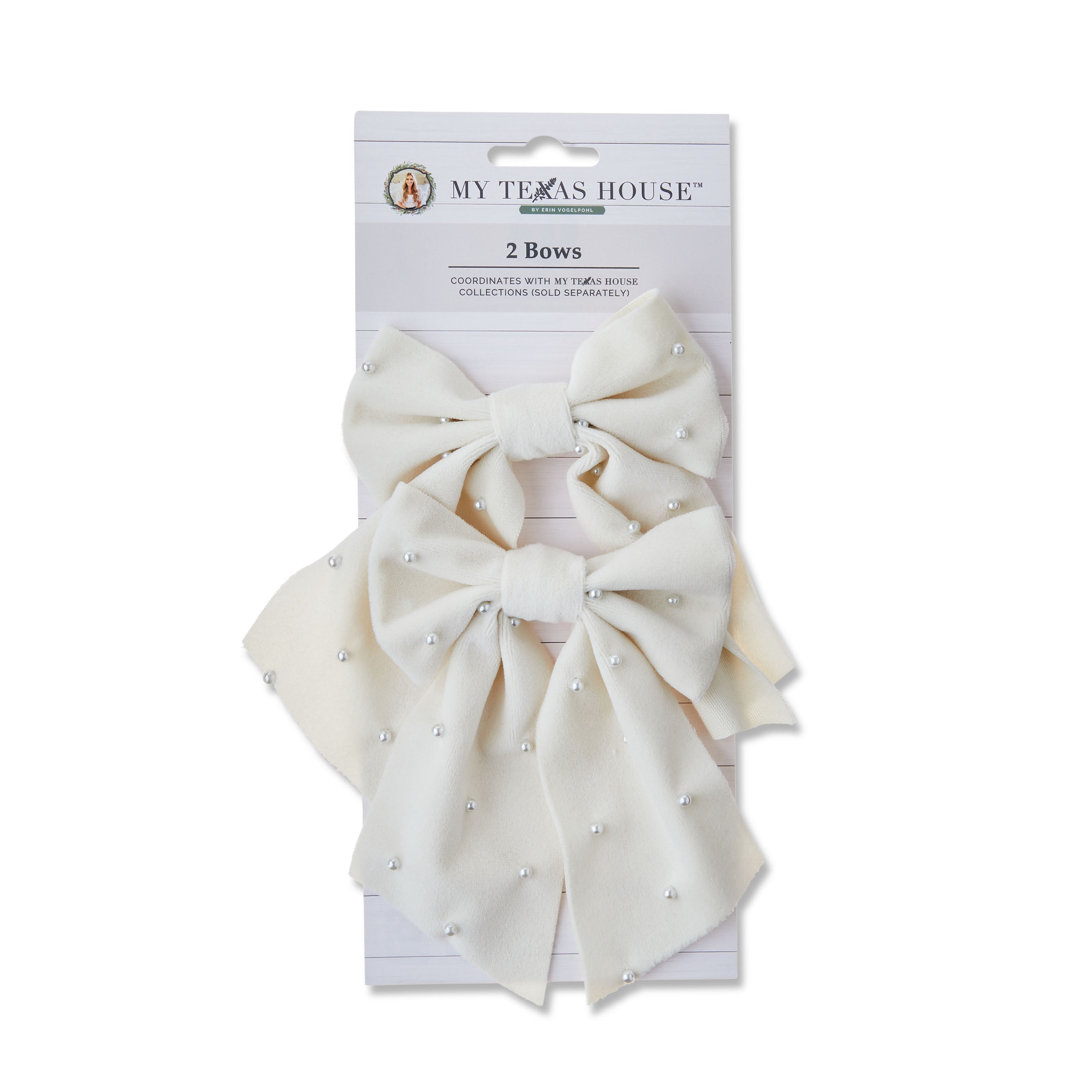 Ivory Pearl Beaded Decorative Bow, 6", 2 Count, by My Texas House