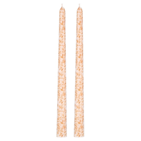My Texas House Fall Harvest Leaves 11" Taper Candles, Brown and White, 2 Count
