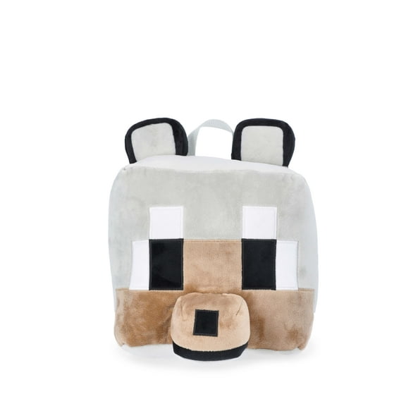 Minecraft Boys Wolf Plush Backpack, 12.5" Grey