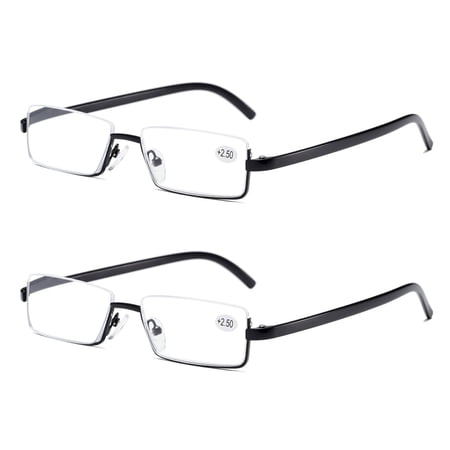 2PK Men's Half Metal Frame Reading Glasses Blue Light Readers for Small Head Face