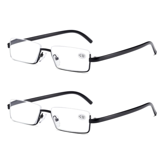 2PK Men's Half Metal Frame Reading Glasses Blue Light Readers for Small Head Face