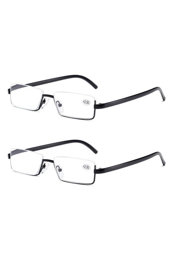 2 pair Men Half Metal Frame Reading Glasses Blue Light Readers for Small Head Face