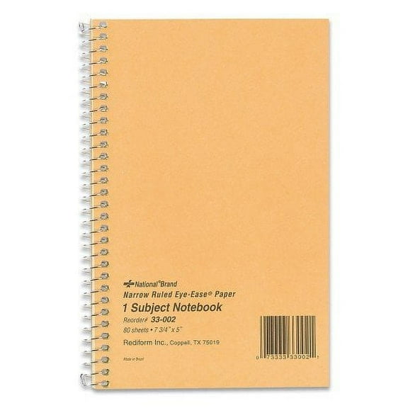 2PK National Paper Single-Subject Wirebound Notebooks, 1 Subject, Narrow Rule, Brown Cover, 7.75 x 5, 80 Eye-Ease Green Sheets (33002)