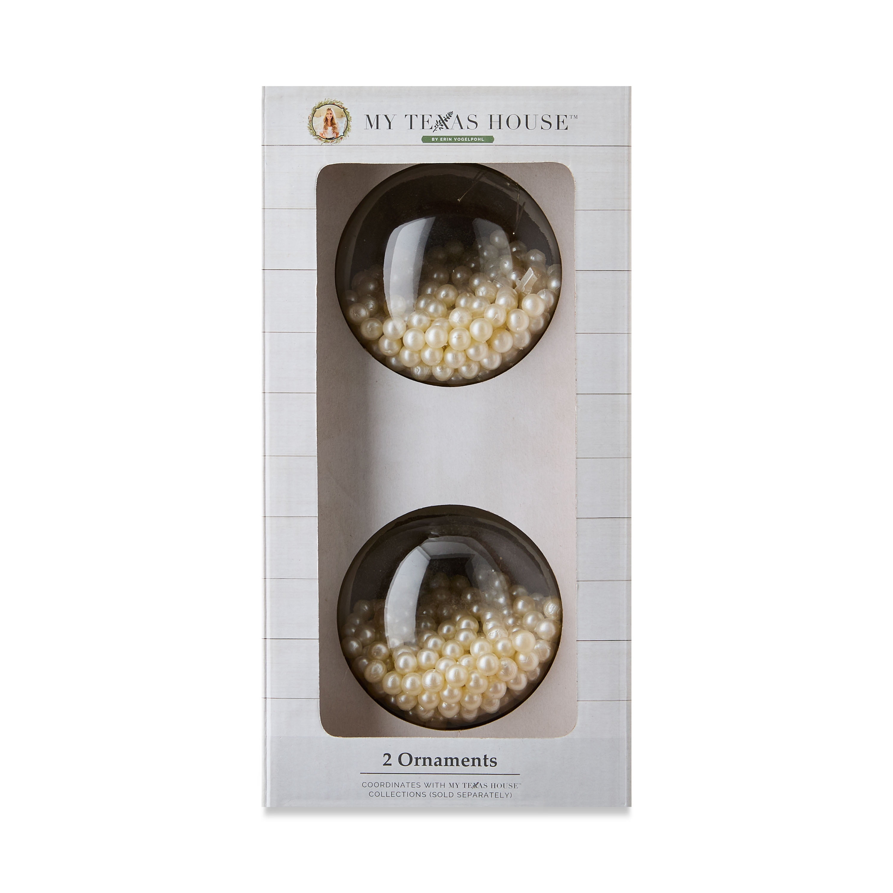 2 Count White Pearl Glass Christmas Ornaments, 3.55 in, by My Texas House
