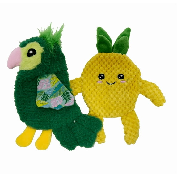 Vibrant Life Summer Flattie Bird and Pineapple Dog Toys with Crinkle, Chew Level 2, 2 Pack